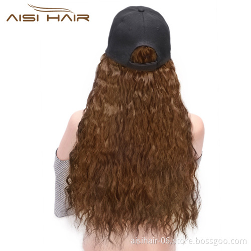 Aisi Hair Synthetic Long Wave Baseball Hat with Hair Light Brown Wavy Women Hats with Hair Wavy Extensions